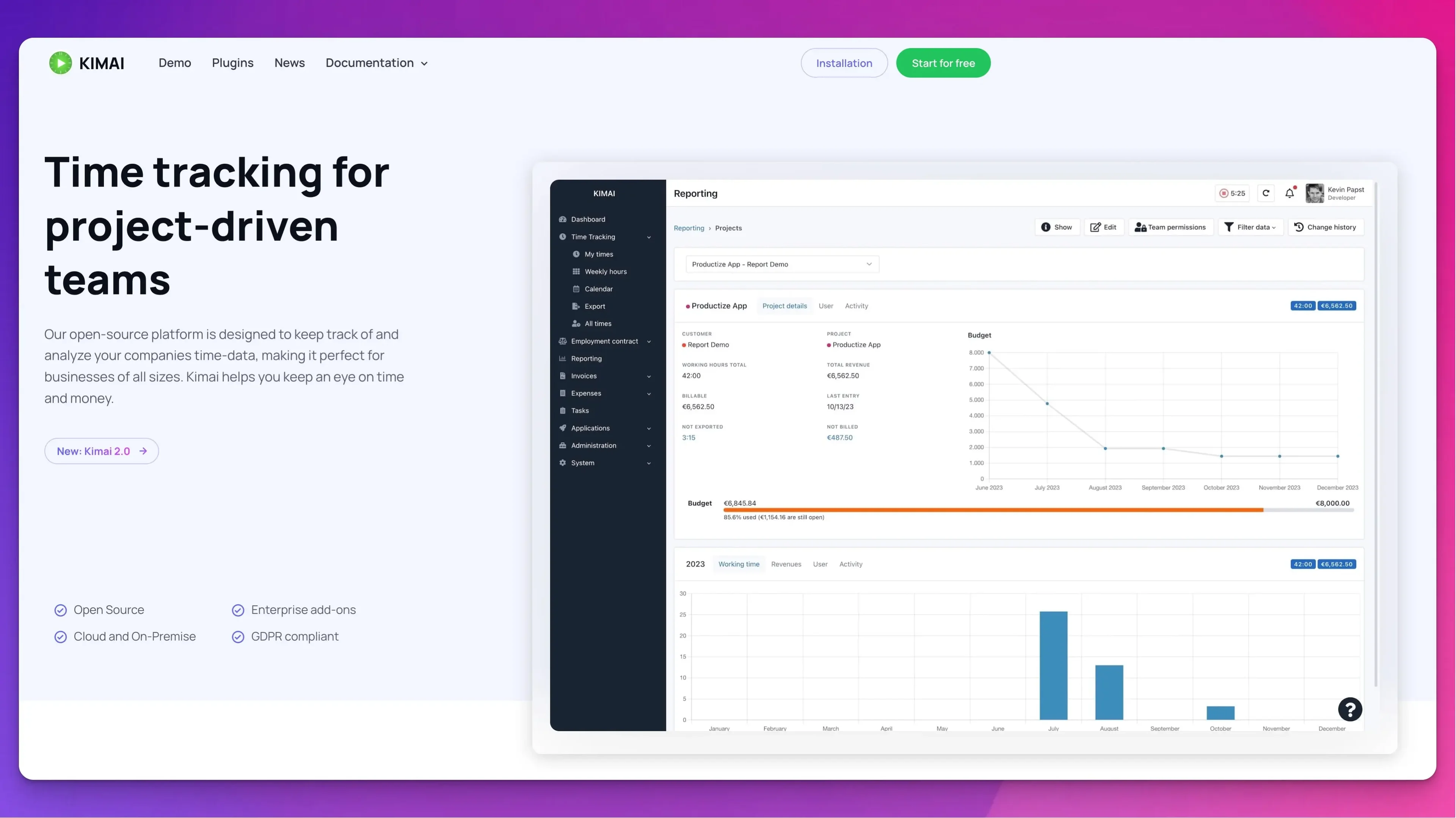 Preview of Kimai - Open Source time-tracker