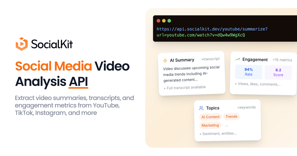 Preview of SocialKit - Turn Social Media Videos Into Structured Data with a Simple API