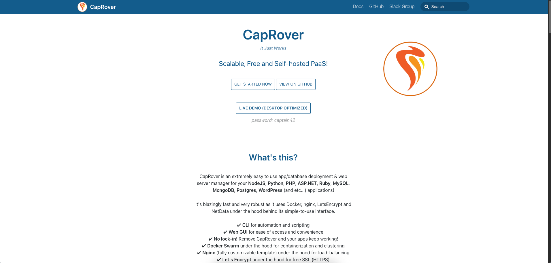 Preview of CapRover · Scalable, Free and Self-hosted PaaS!
