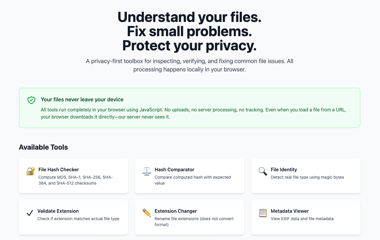 Preview of InspectFiles - Privacy-First File Tools