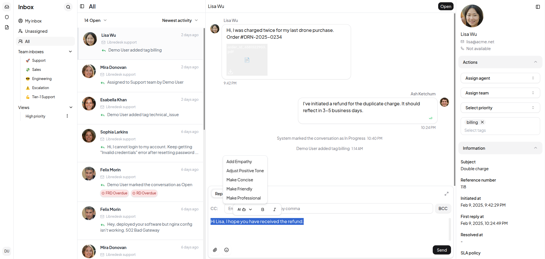 Preview of Libredesk - Open Source Customer Support Software | Self-Hosted Help Desk