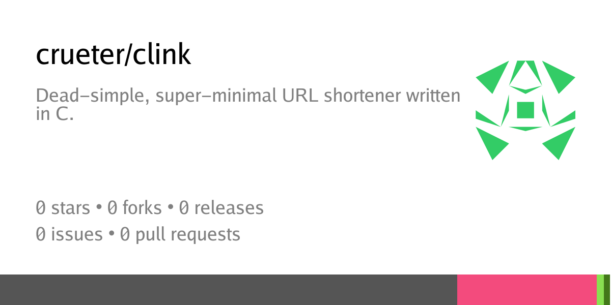 Preview of crueter/clink: Dead-simple, super-minimal URL shortener written in C. - crueter's git