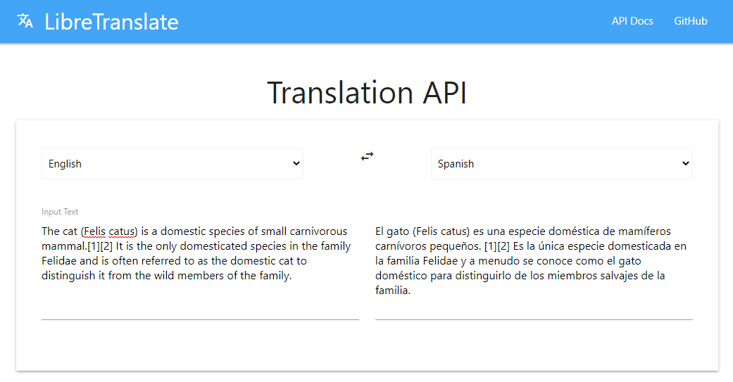 Preview of LibreTranslate - Free and Open Source Machine Translation API 🌐