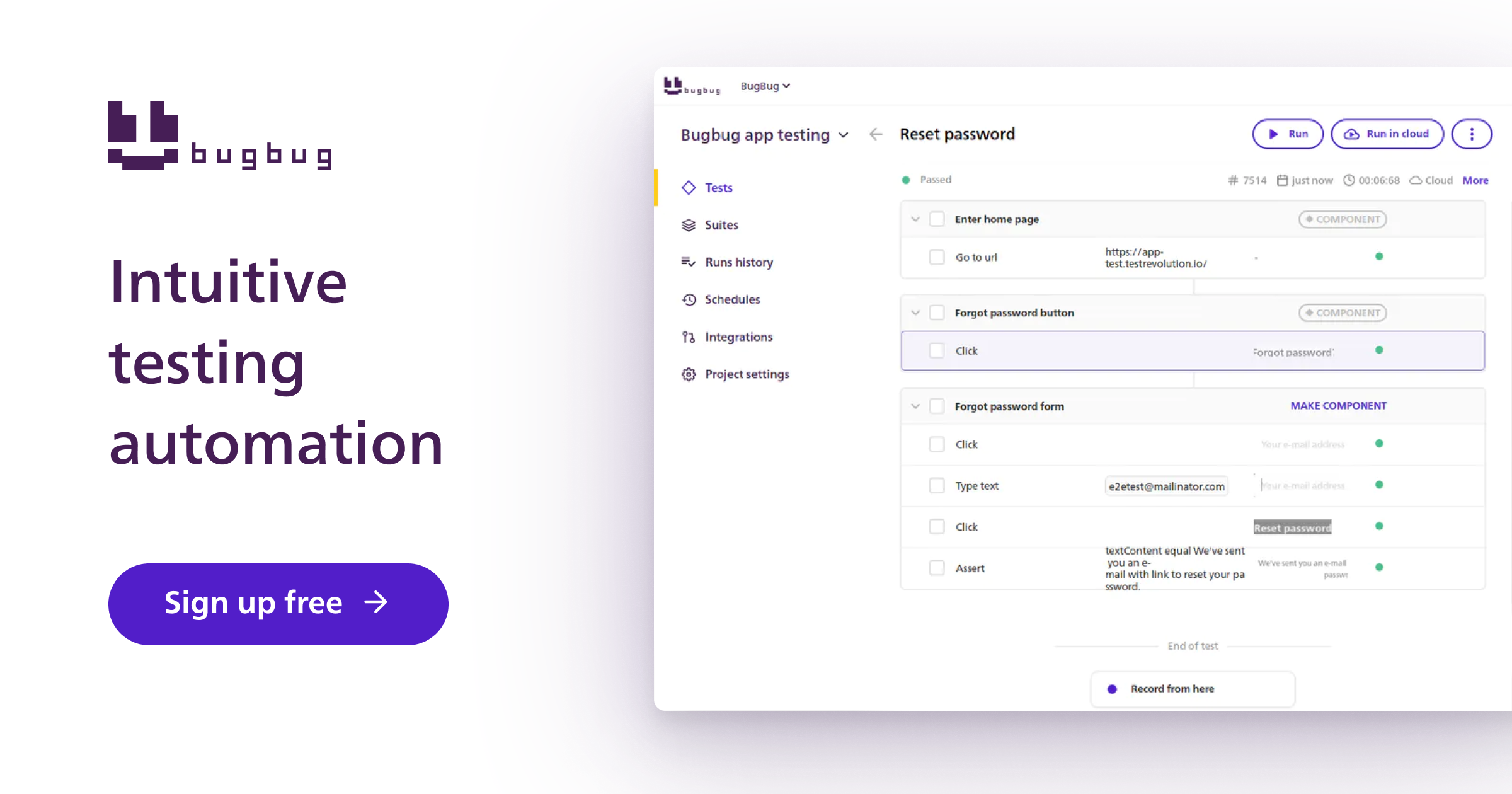 Preview of BugBug Intuitive Low-Code Test Automation Tool | BugBug.io