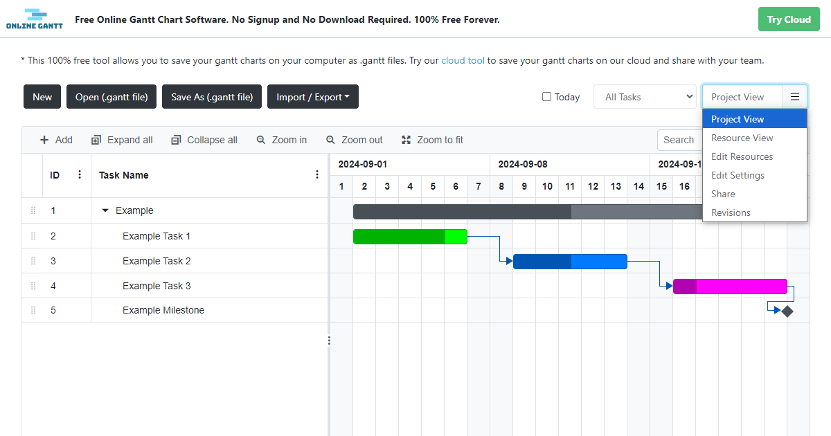 Preview of Free Online Gantt Chart Software