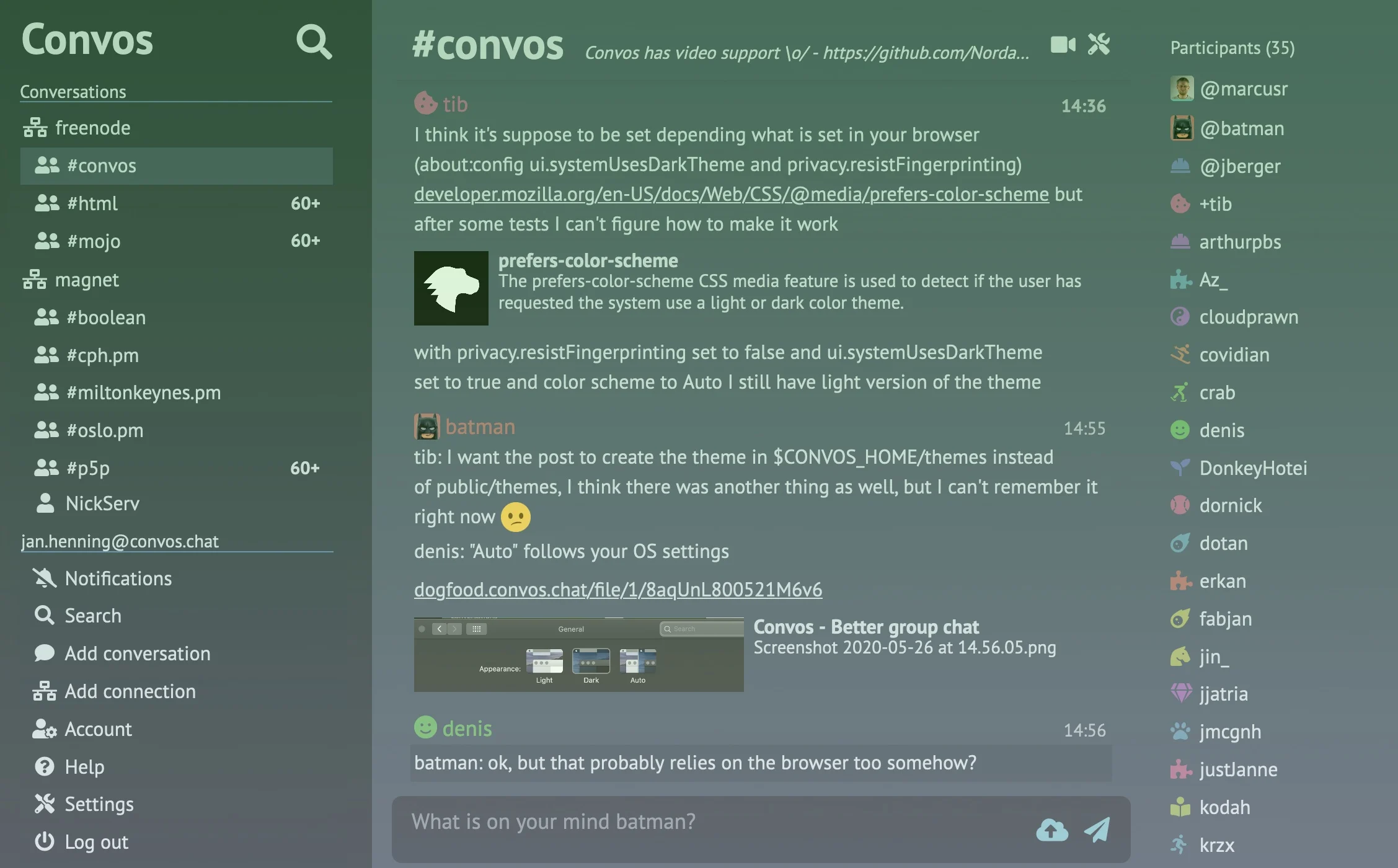 Preview of About Convos - The simplest IRC client around - Convos