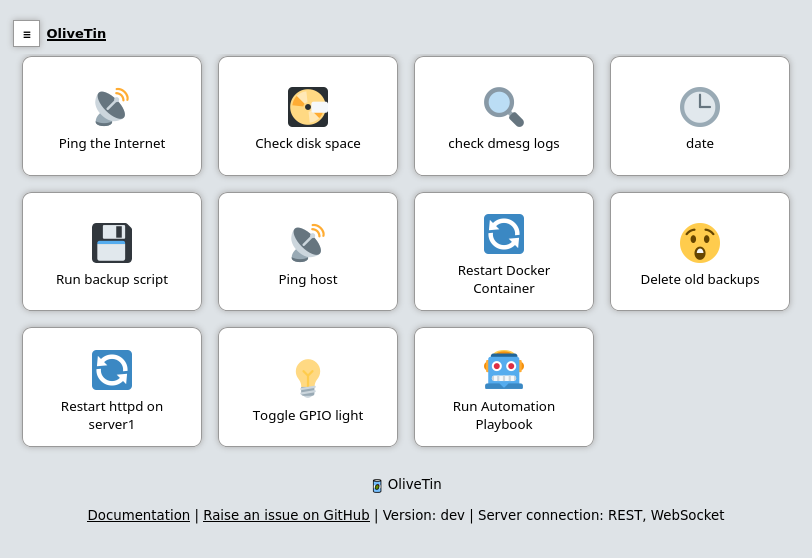 Preview of OliveTin - give safe and simple access to predefined shell commands from a web interface