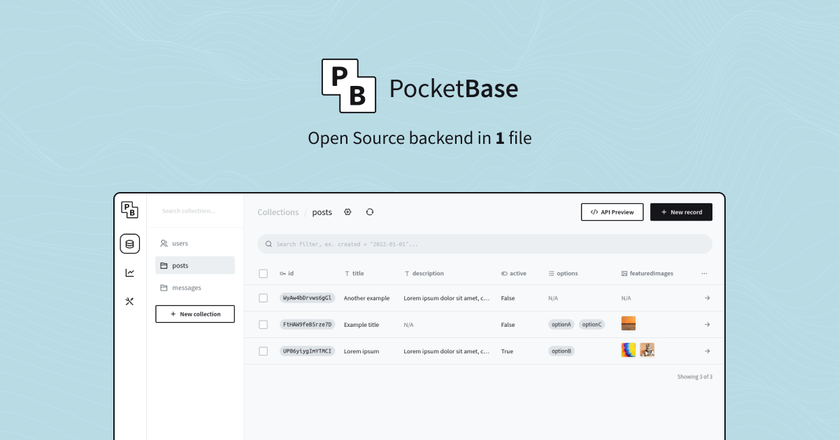 Preview of PocketBase - Open Source backend in 1 file
