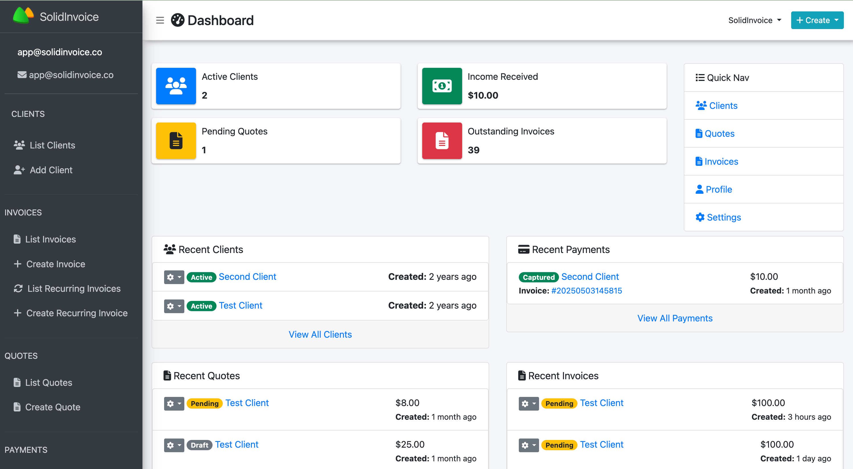 Preview of SolidInvoice — Open Source Invoicing Software for $8/mo