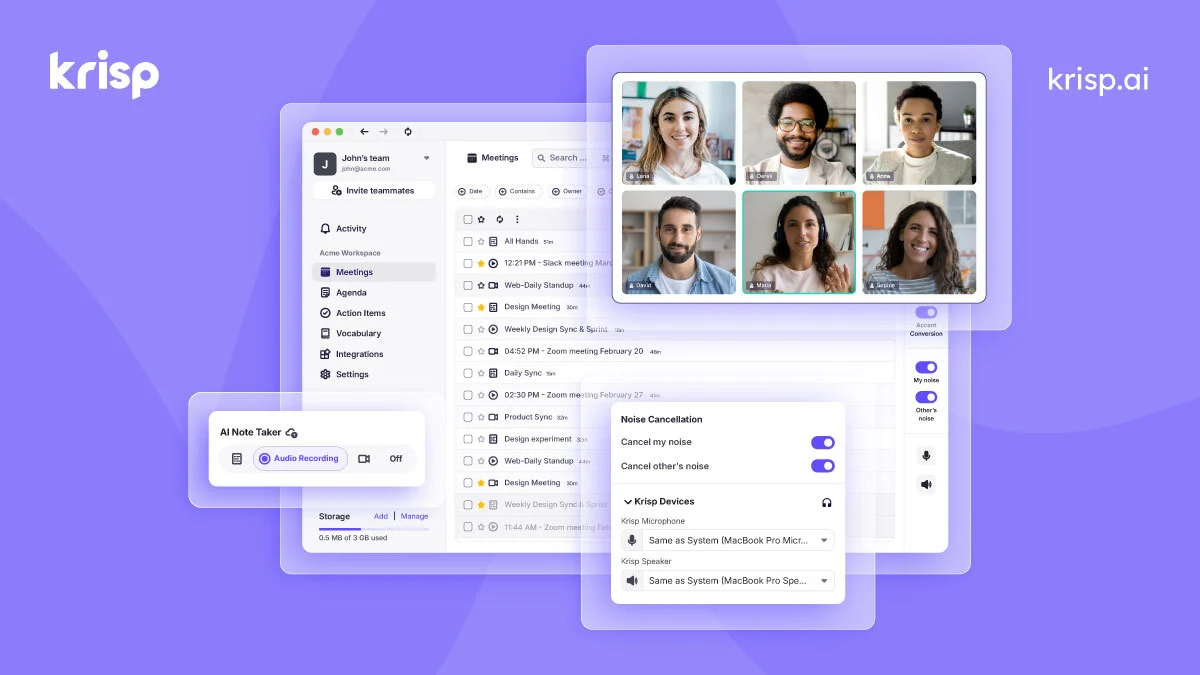 Preview of Voice AI for Meetings: Noise Cancellation & AI Note Taker | Krisp