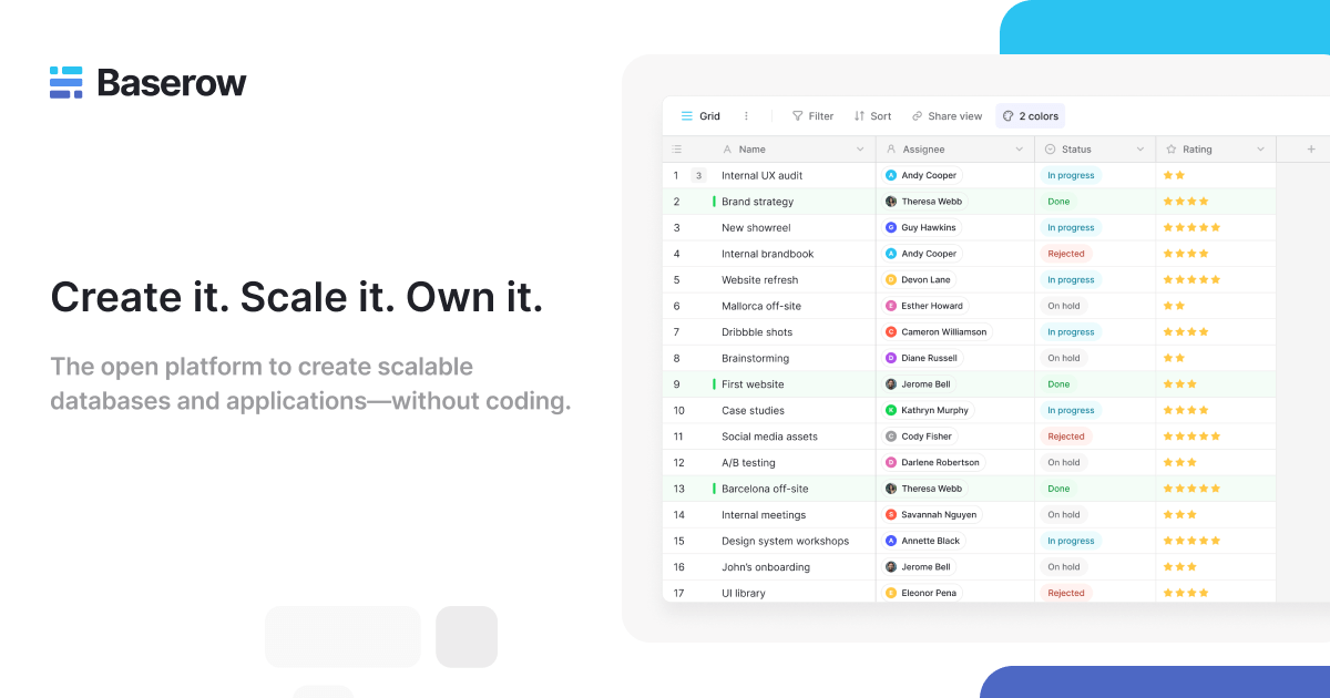 Preview of No-code open source database & application builder | Baserow